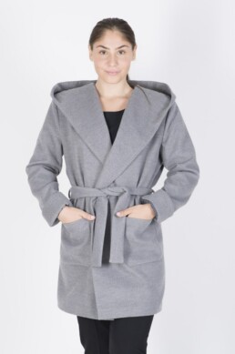 Bισκόζ βελούρ παλτό με κουκούλα και ζώνη